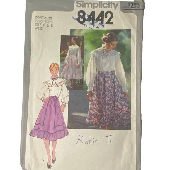 Simplicity 8442 Top Skirt Pattern Miss 6-8 Ruffle Country Western Rodeo Lacy - Picture 2 of 5